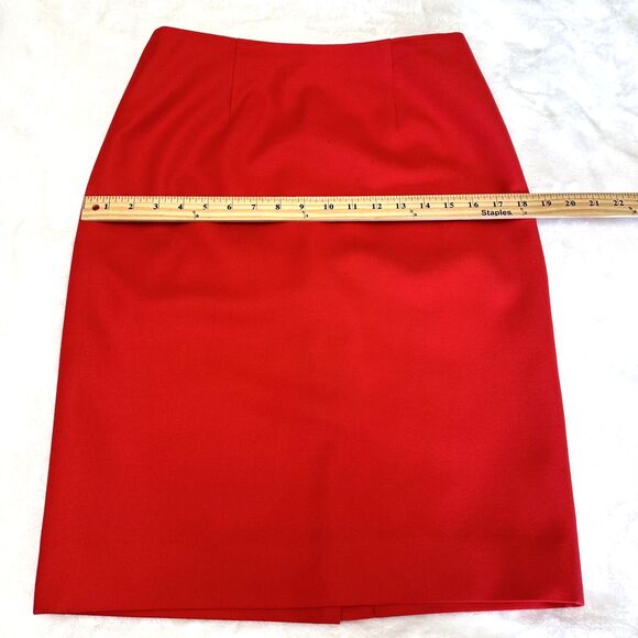 Eccoci Women's Scarlet Red Wool Knee Length Lined Pencil Skirt Sz 4 - Picture 10 of 15